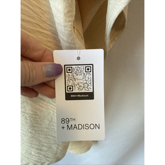 89th & Madison NWT Women's L Chic Cream Button Front Flutter Sleeve Hi Lo Blouse - Picture 5 of 10